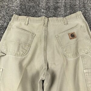 Carhartt Pants Mens 34x31 Beige Canvas Relaxed Fit Carpenter Workwear B11 DES